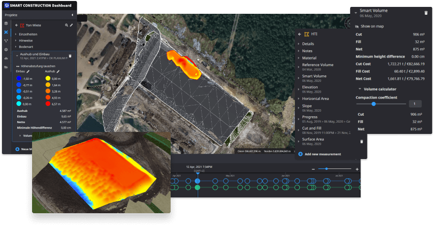 A stylistic illustration of Smart Construction Dashboard, a tool developed by EarthBrain which is a majority owned joint venture from Komatsu